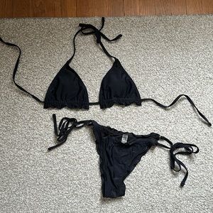 Black Ruffle Tie Bikini Set